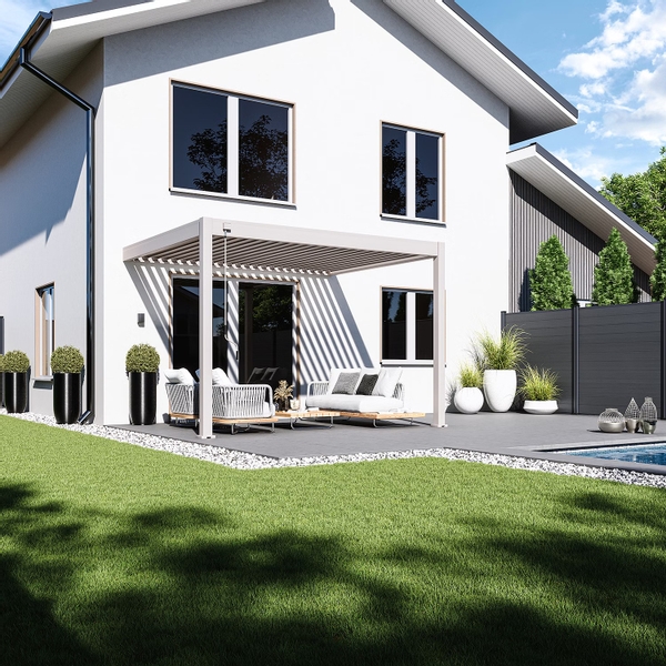 Orion Deluxe muurbevestiging lamellen overkapping 300x360 cm handmatig - Zand