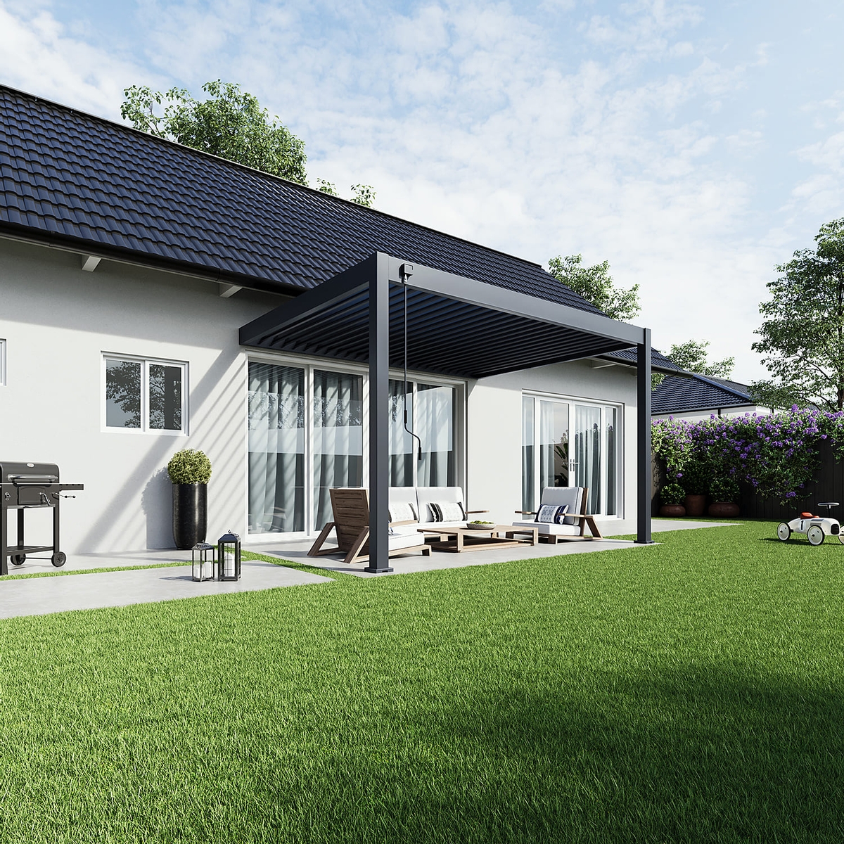 Orion Deluxe muurbevestiging lamellen overkapping 300x400 cm handmatig - Antraciet