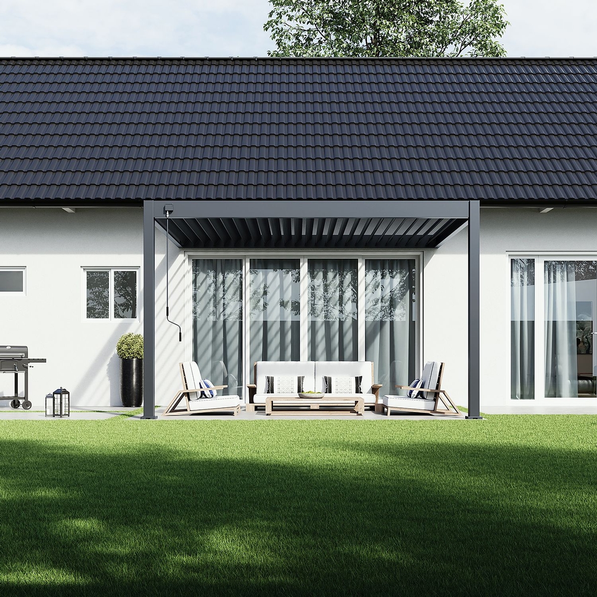 Orion Deluxe muurbevestiging lamellen overkapping 300x400 cm handmatig - Antraciet