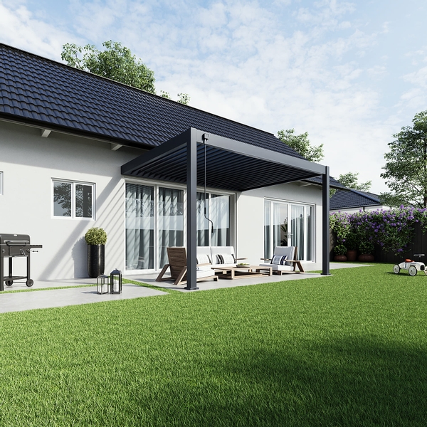 Orion Deluxe muurbevestiging lamellen overkapping 300x400 cm handmatig - Antraciet