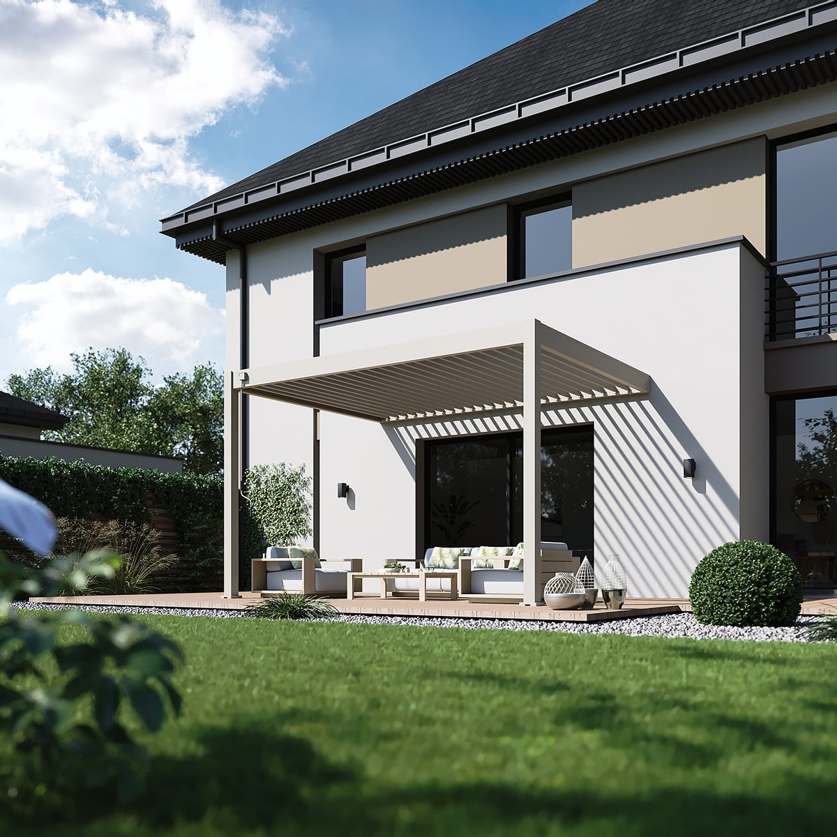 Orion Deluxe muurbevestiging lamellen overkapping 300x400 cm handmatig - Zand