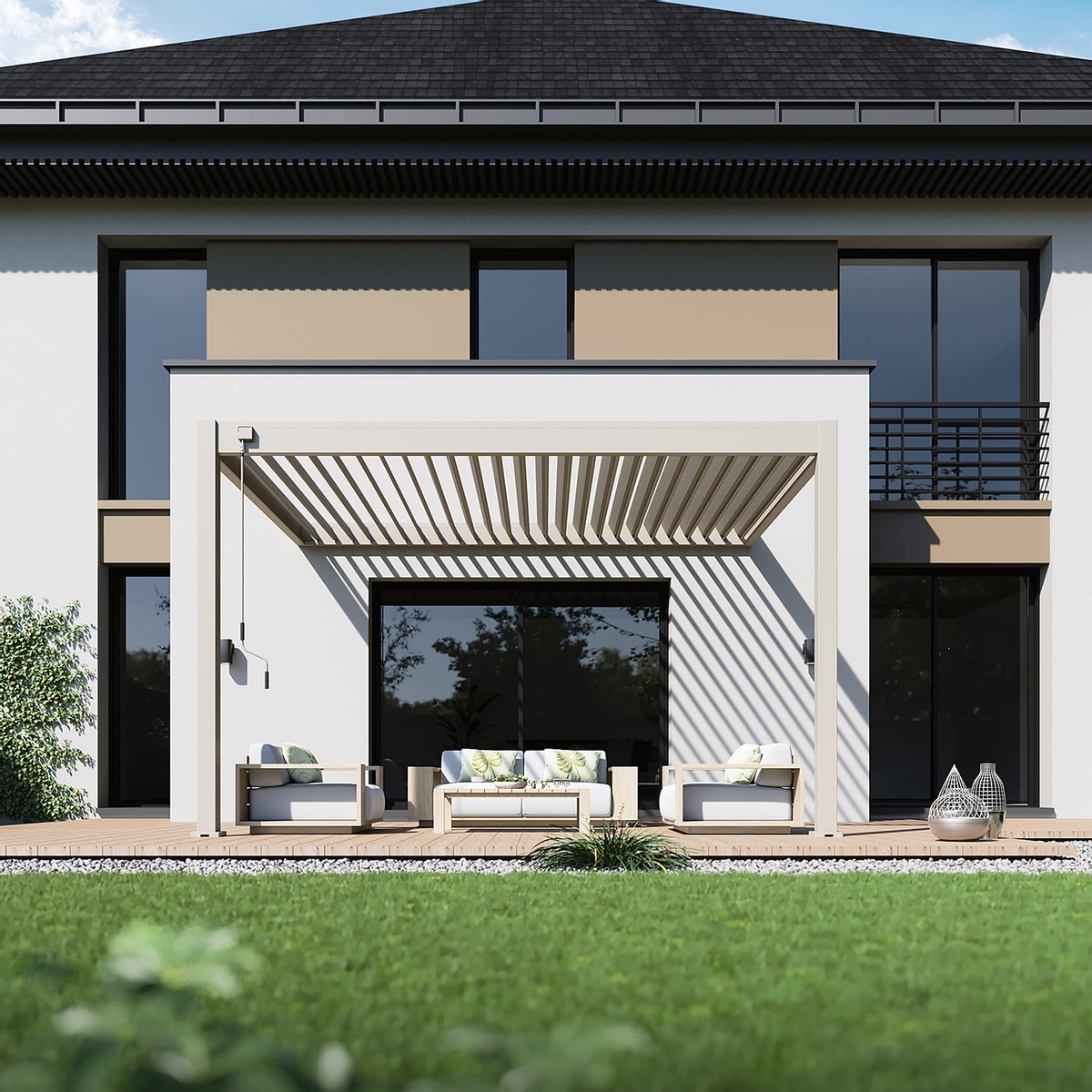 Orion Deluxe muurbevestiging lamellen overkapping 300x400 cm handmatig - Zand