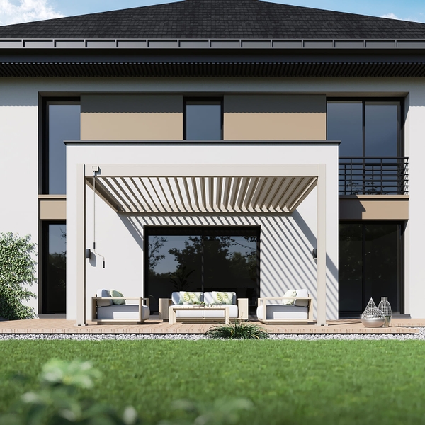 Orion Deluxe muurbevestiging lamellen overkapping 300x400 cm handmatig - Zand