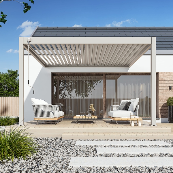 Orion Deluxe muurbevestiging lamellen overkapping 360x400 cm handmatig - Zand