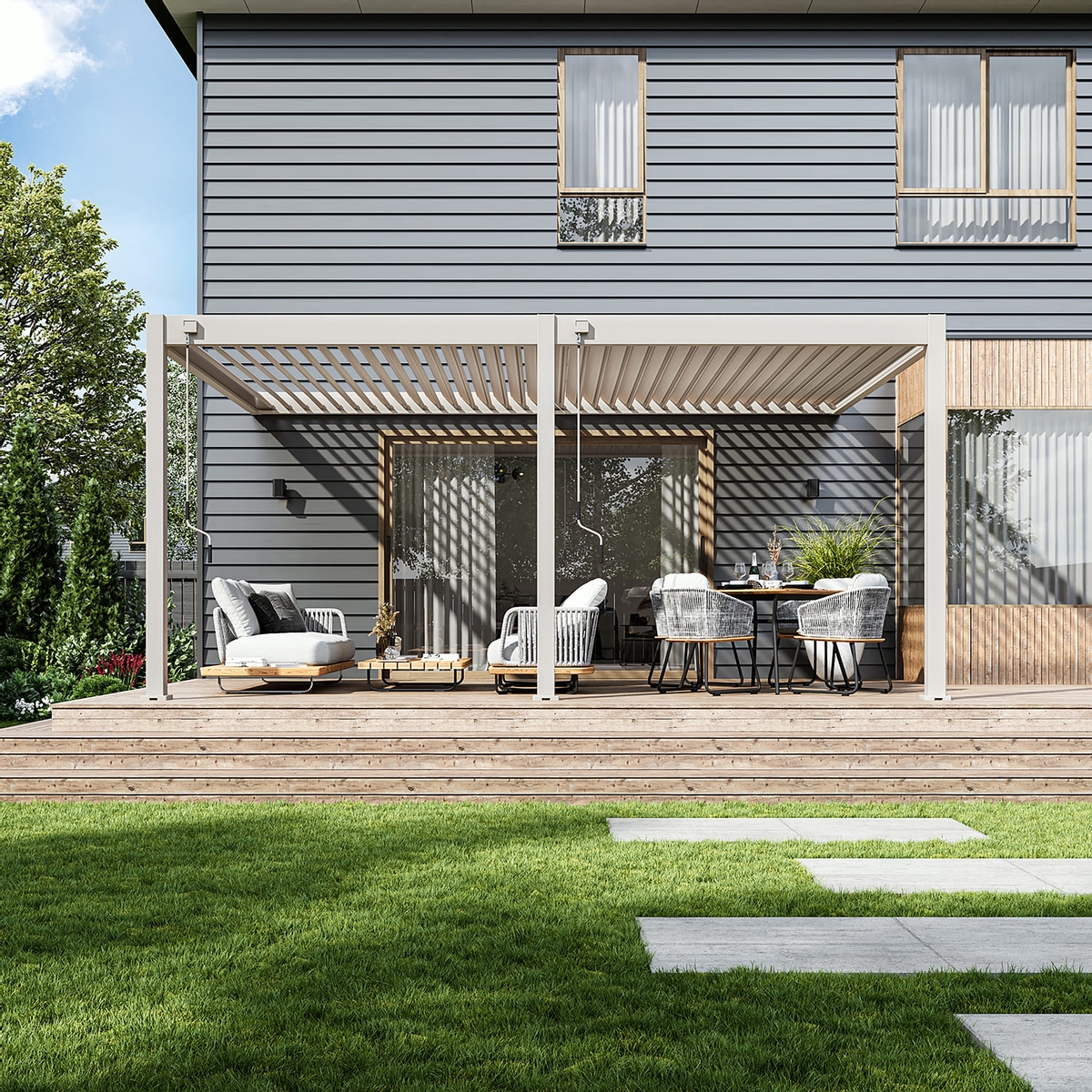 Orion Deluxe muurbevestiging lamellen overkapping 360x530 cm handmatig - Zand