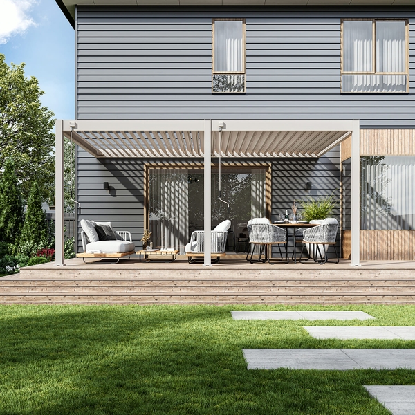 Orion Deluxe muurbevestiging lamellen overkapping 360x530 cm handmatig - Zand