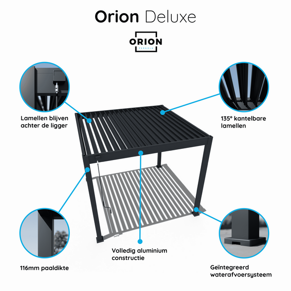 Orion Deluxe vrijstaand lamellen overkapping 300x400 cm elektrisch - Antraciet