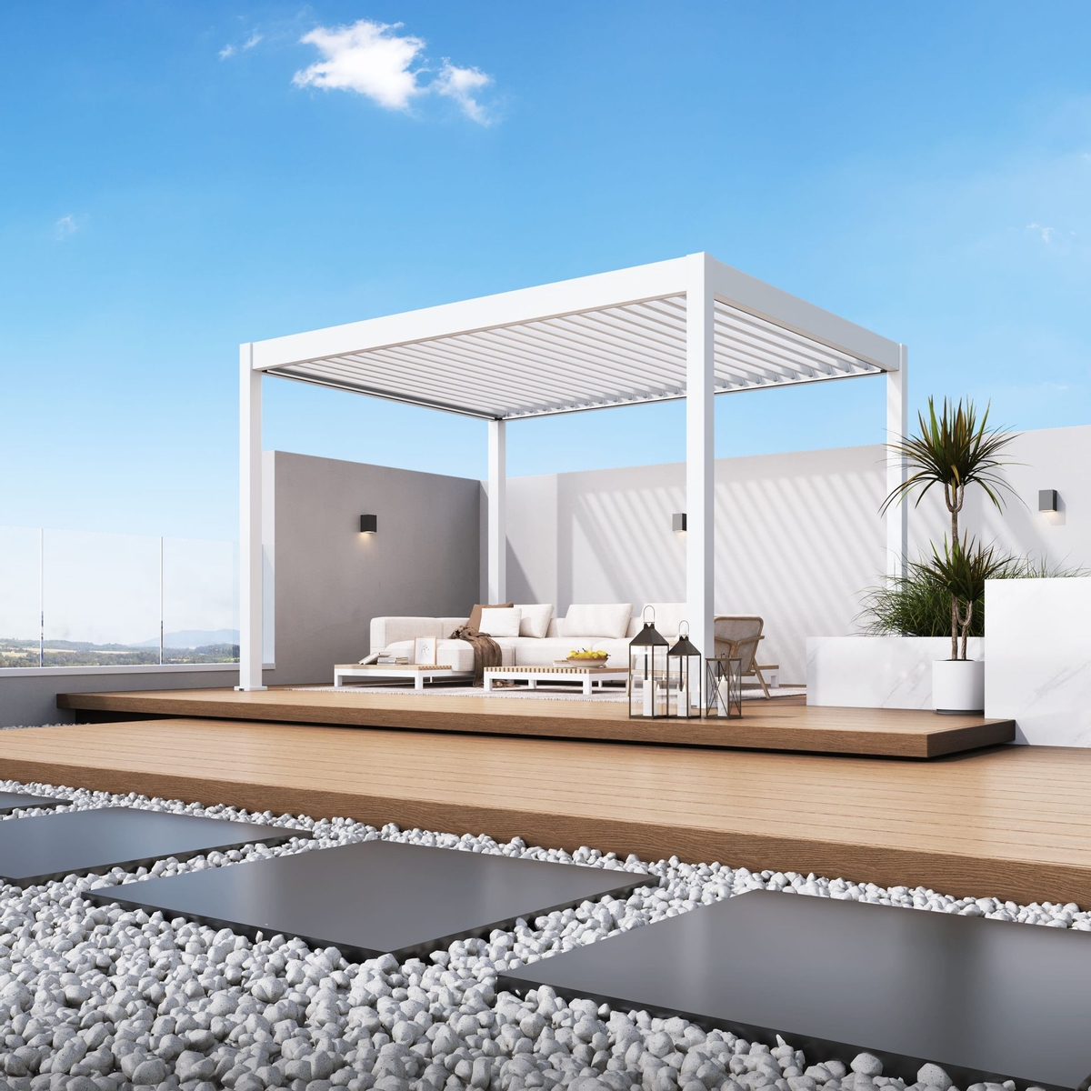 Orion Deluxe vrijstaand lamellen overkapping 300x400 cm elektrisch - Wit