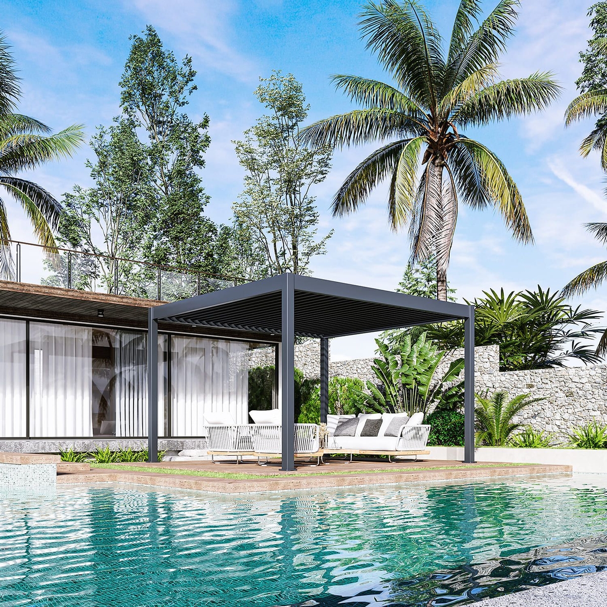 Orion Deluxe vrijstaand lamellen overkapping 360x400 cm elektrisch - Antraciet