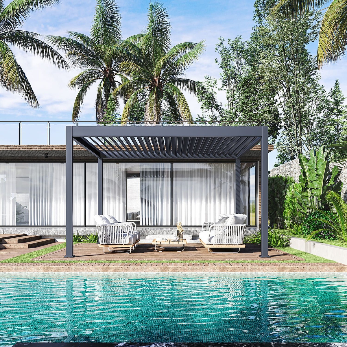 Orion Deluxe vrijstaand lamellen overkapping 360x400 cm elektrisch - Antraciet