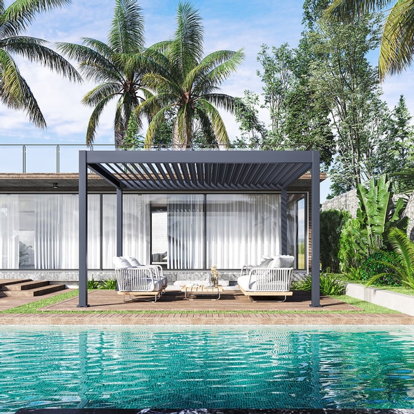 Orion Deluxe vrijstaand lamellen overkapping 360x400 cm elektrisch - Antraciet