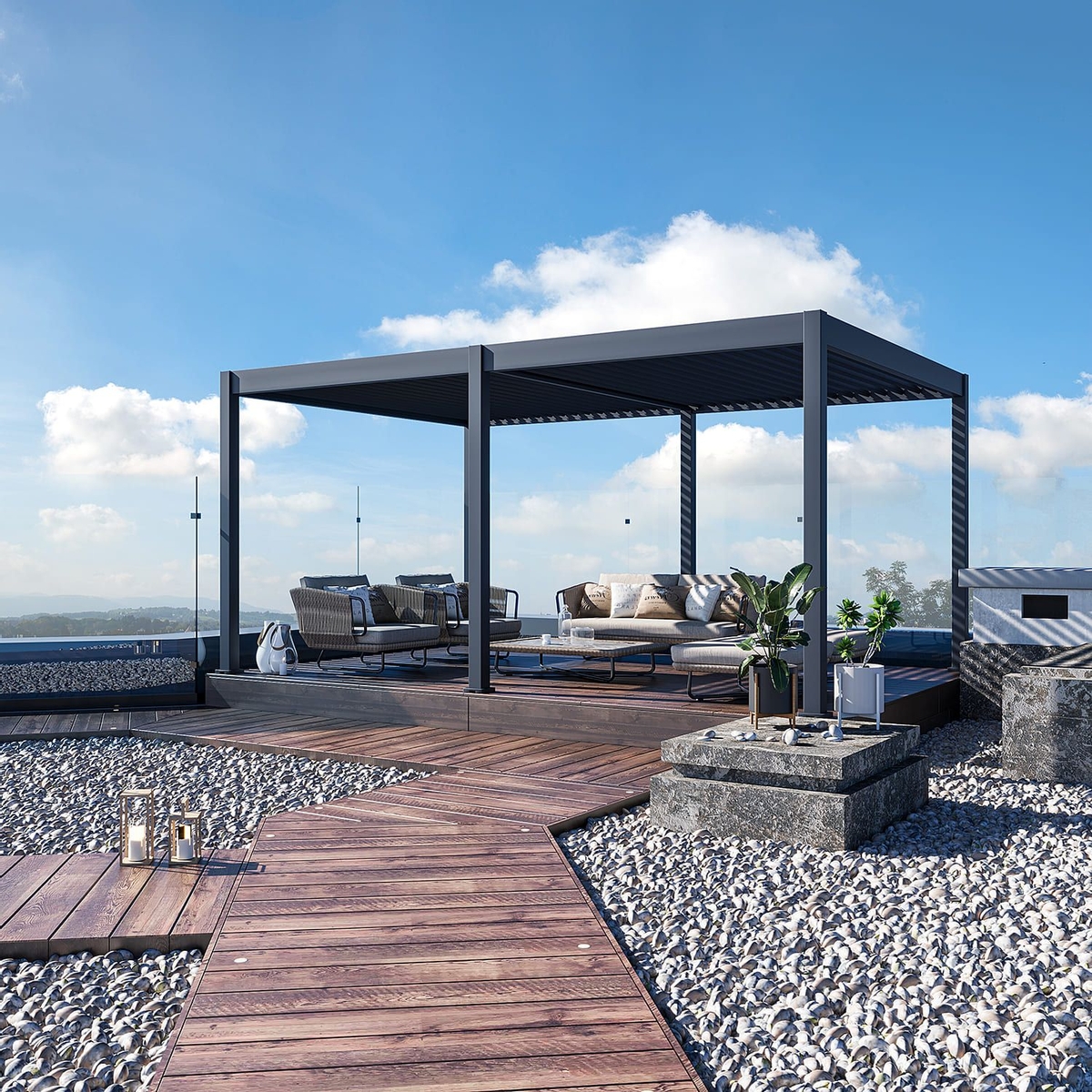 Orion Deluxe vrijstaand lamellen overkapping 360x530 cm elektrisch - Antraciet