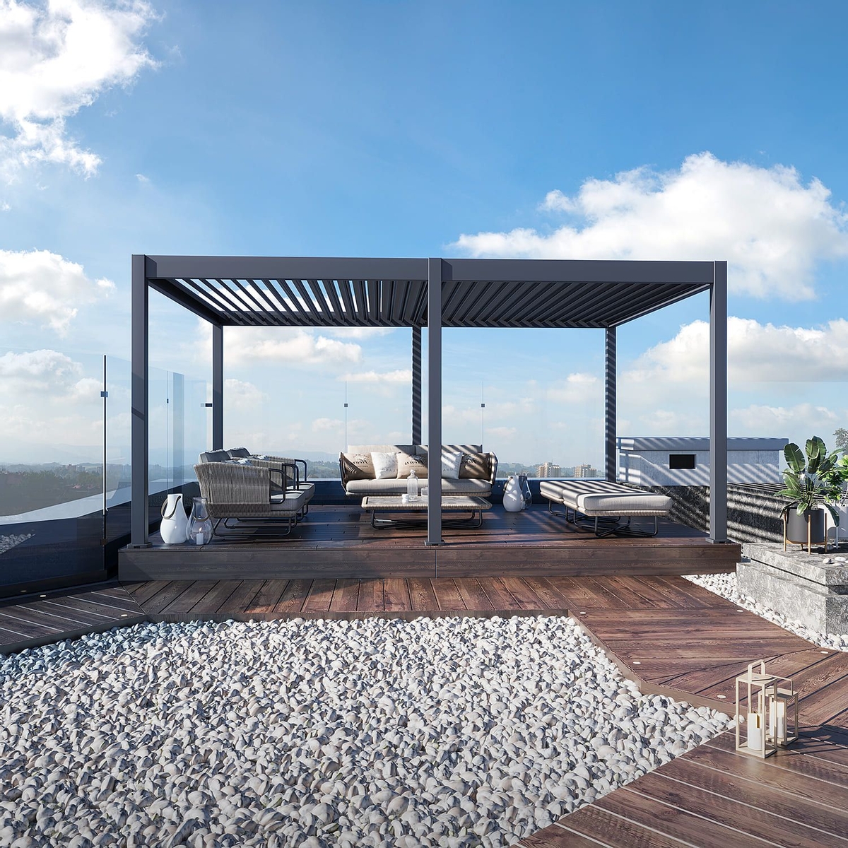 Orion Deluxe vrijstaand lamellen overkapping 360x530 cm elektrisch - Antraciet