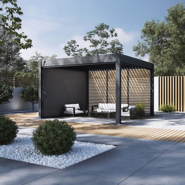 Orion Premium vrijstaand lamellen overkapping 400x400 cm handmatig - Antraciet