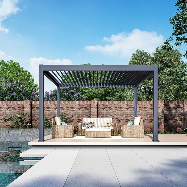 Orion Premium vrijstaand lamellen overkapping 400x400 cm elektrisch - Antraciet