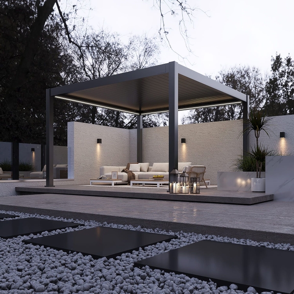 Orion Premium vrijstaand lamellen overkapping 400x400 cm elektrisch - Antraciet