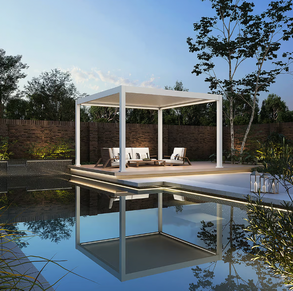 Orion Premium vrijstaand lamellen overkapping 400x400 cm elektrisch - Wit