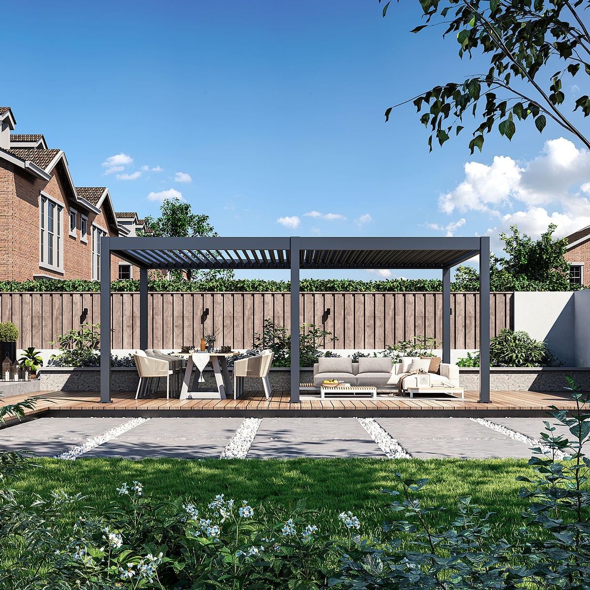 Orion Premium vrijstaand lamellen overkapping 400x600 cm elektrisch - Antraciet