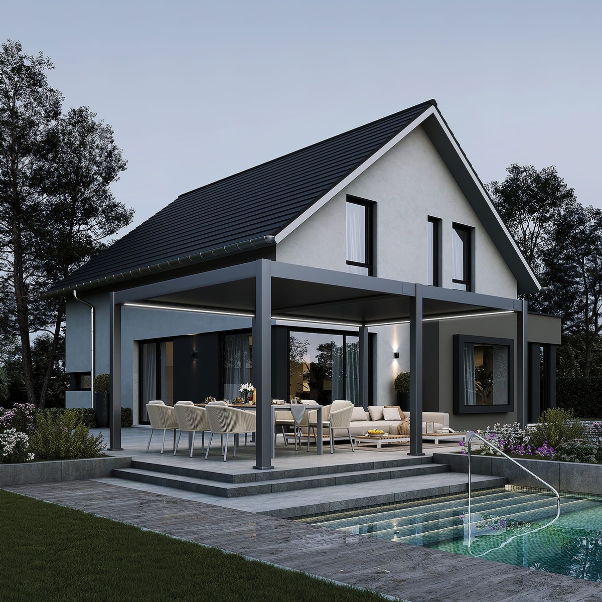 Orion Premium vrijstaand lamellen overkapping 400x600 cm elektrisch - Antraciet