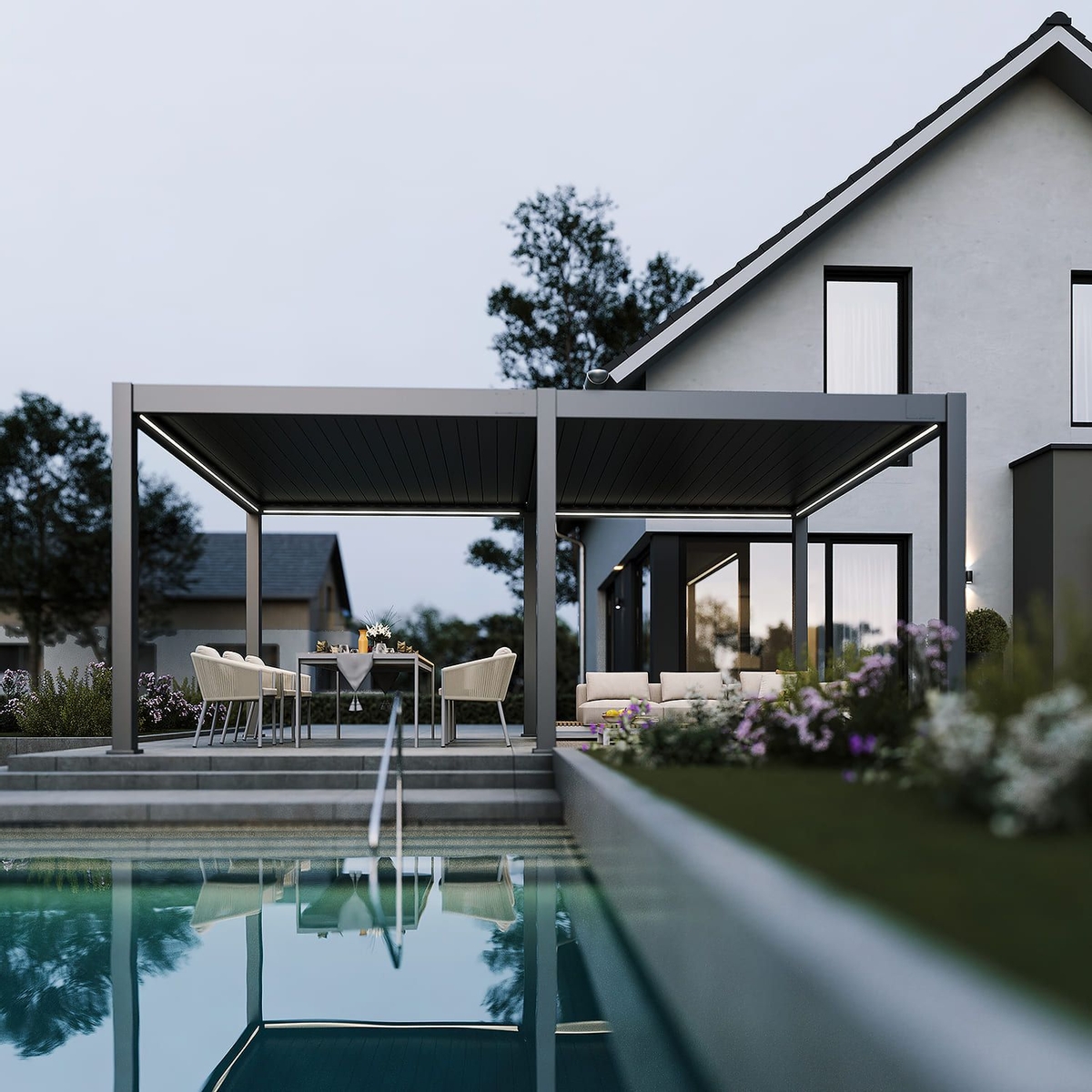 Orion Premium vrijstaand lamellen overkapping 400x600 cm elektrisch - Antraciet