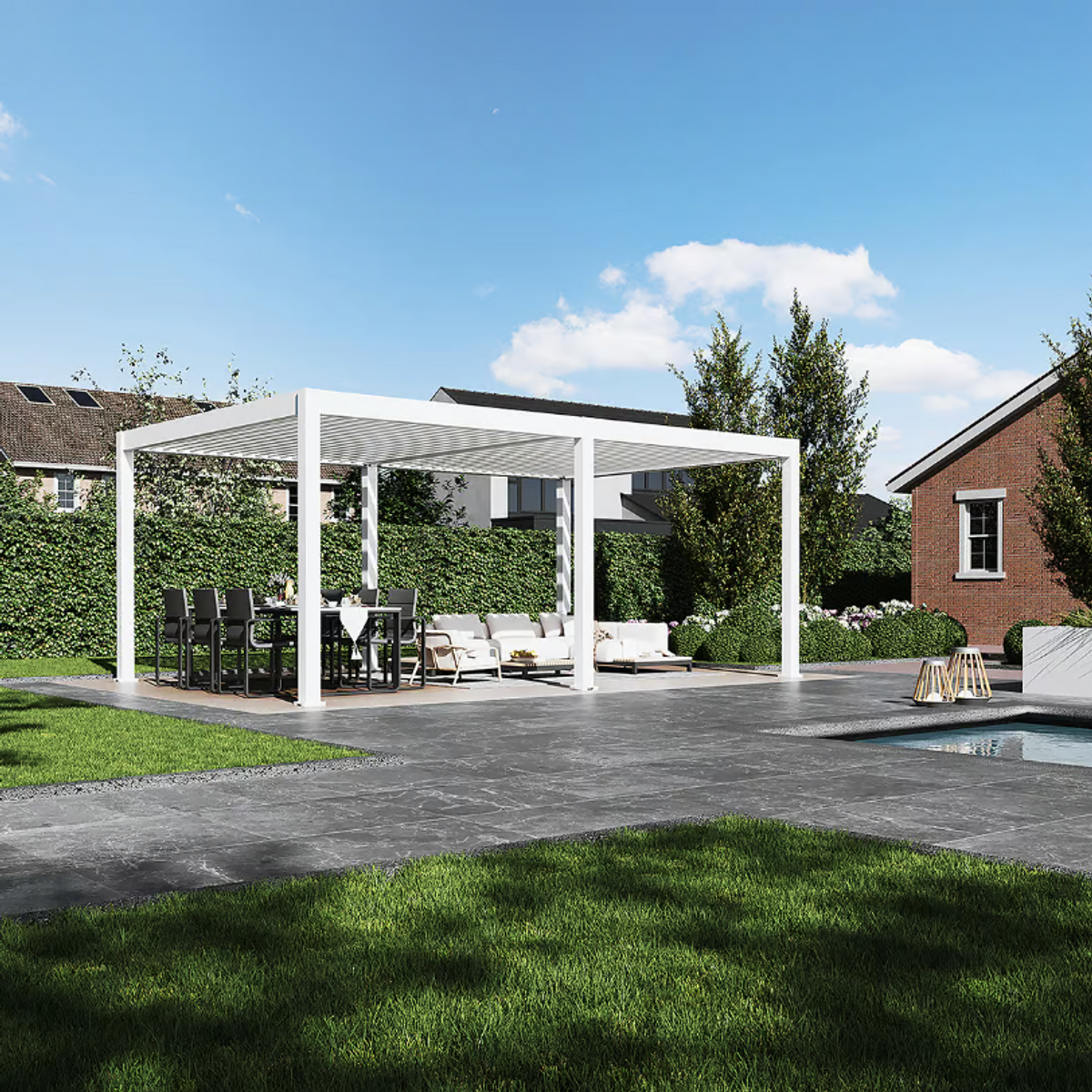 Orion Premium vrijstaand lamellen overkapping 400x600 cm elektrisch - Wit