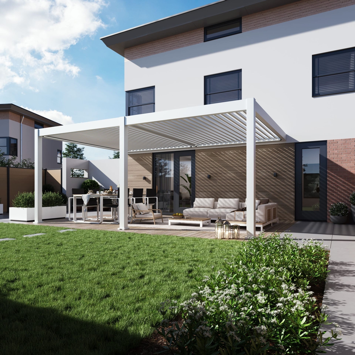 Orion Premium muurbevestiging lamellen overkapping 400x600 cm elektrisch - Wit