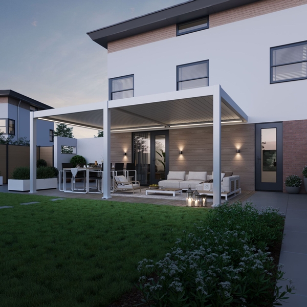 Orion Premium muurbevestiging lamellen overkapping 400x600 cm elektrisch - Wit