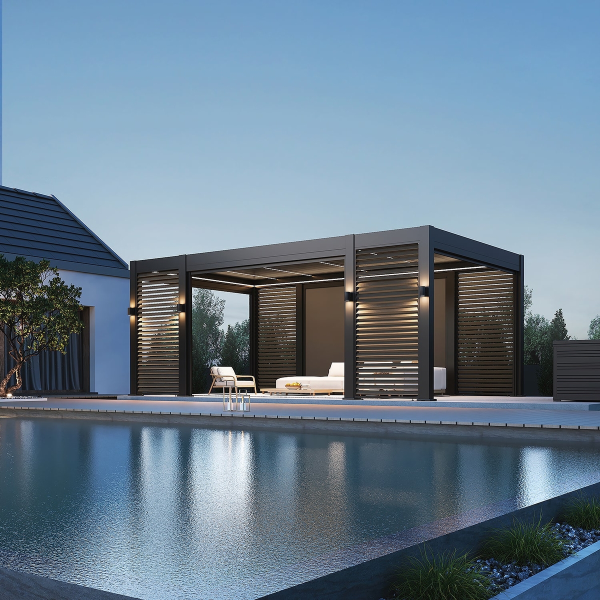 Orion Prestige vrijstaand lamellen overkapping 360x657 cm elektrisch - Antraciet