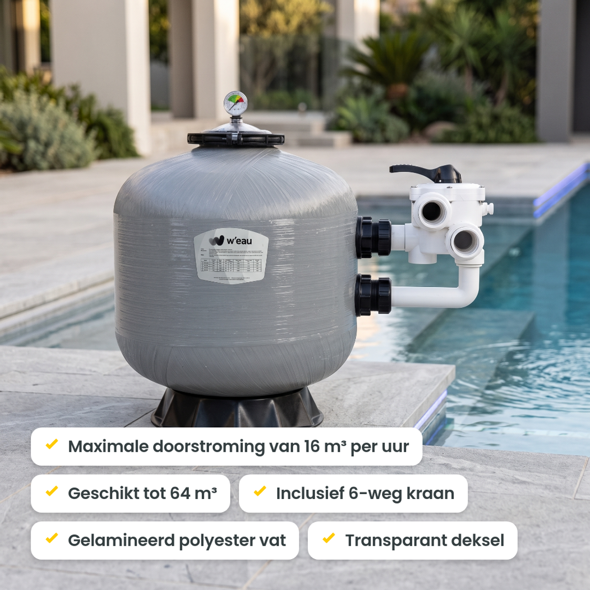 W'eau S-650 glasvezelversterkt sidemount zandfilter 16m³