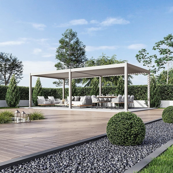 Orion Premium vrijstaand lamellen overkapping 400x800 cm elektrisch - Zand