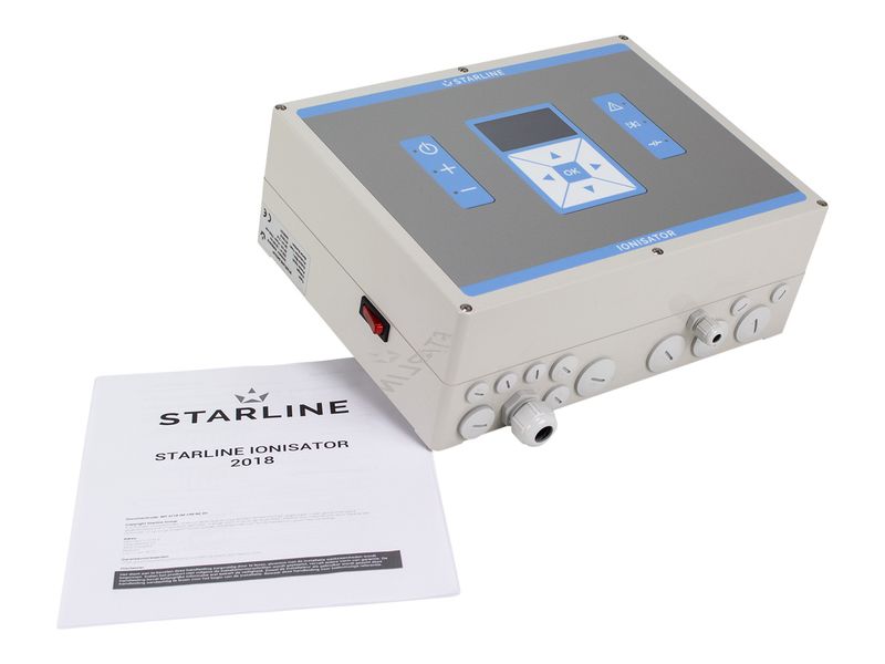Starline ionisator voor zwembaden met gebruikshandleiding.