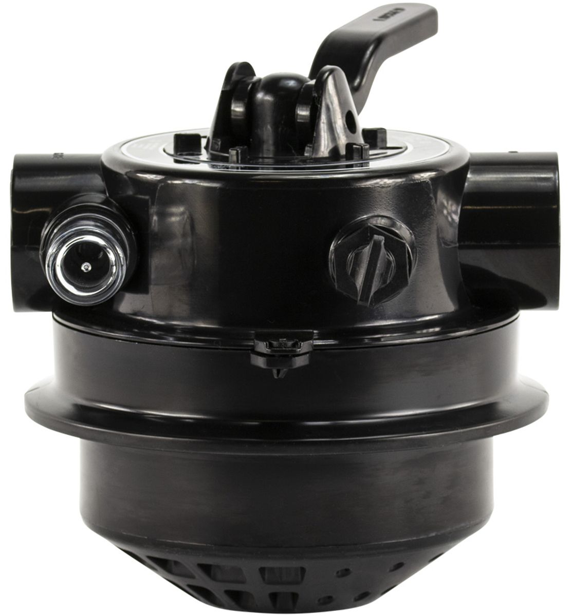Mega 4-weg klep met klemdeksel 1,5" topmount voor FSP zandfilterset vooraanzicht.