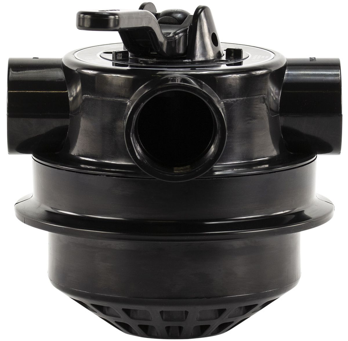Mega 4-weg klep met klemdeksel 1,5" topmount voor FSP zandfilterset zijaanzicht.