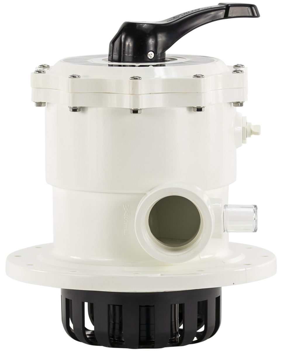 Mega 6-weg klep 2" topmount voor V700, V800 zandfilter zijaanzicht.