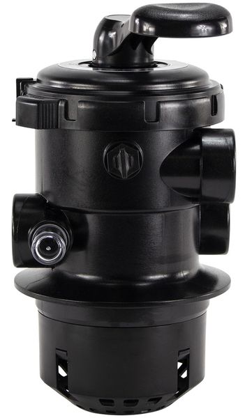 Mega+ 6-weg klep met klemdeksel 1,5" topmount voor MFV zandfilter vooraanzicht.