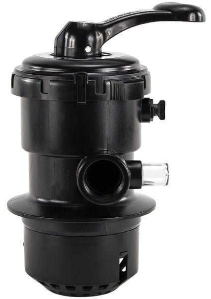 Mega+ 6-weg klep met klemdeksel 1,5" topmount voor MFV zandfilter zijaanzicht.
