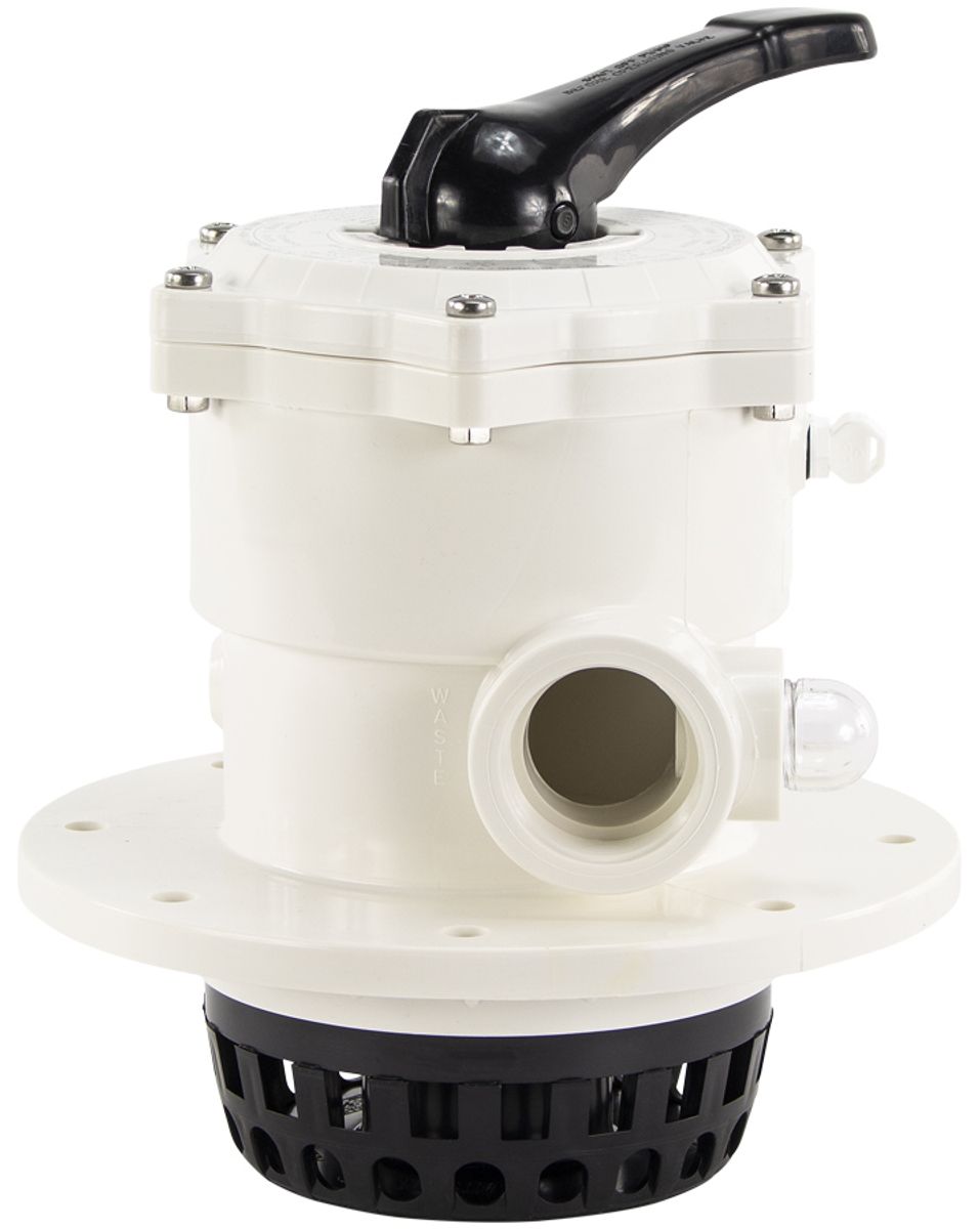 Praher 6-weg klep 2" voor topmount zandfilter zijaanzicht.