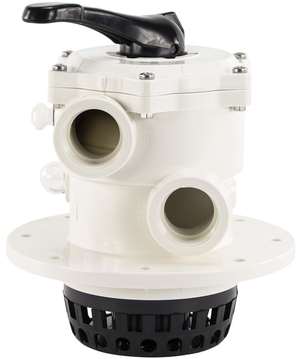 Praher 6-weg klep 2" voor topmount zandfilter zijaanzicht.