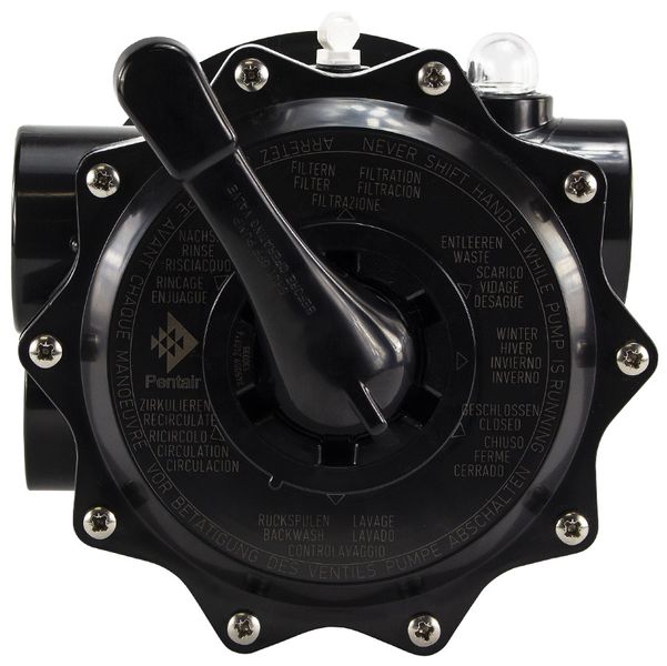 Pentair 6-weg klep 2" topmount voor Tagelus zandfilter bovenaanzicht.