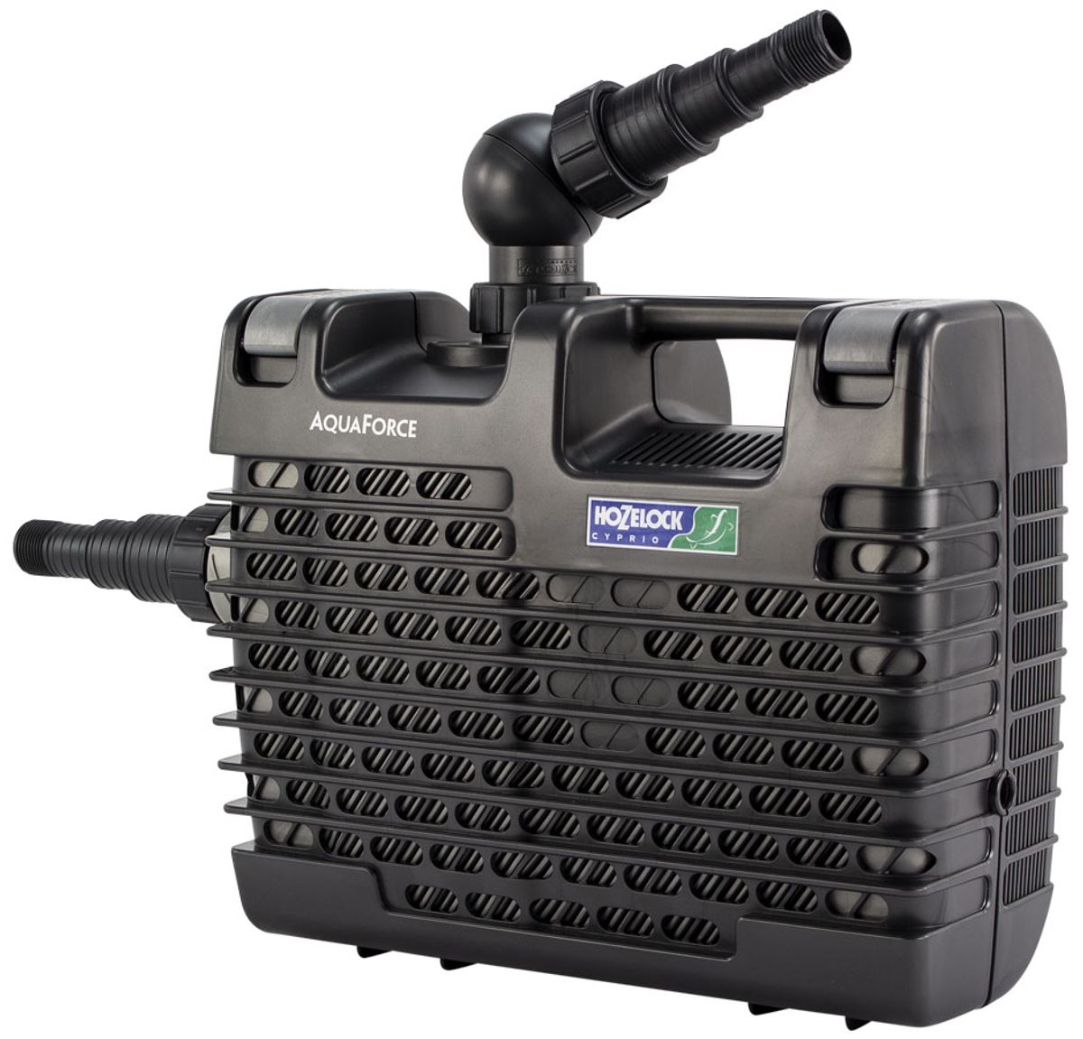 Hozelock Aquaforce 15000 vijverpomp zijaanzicht.