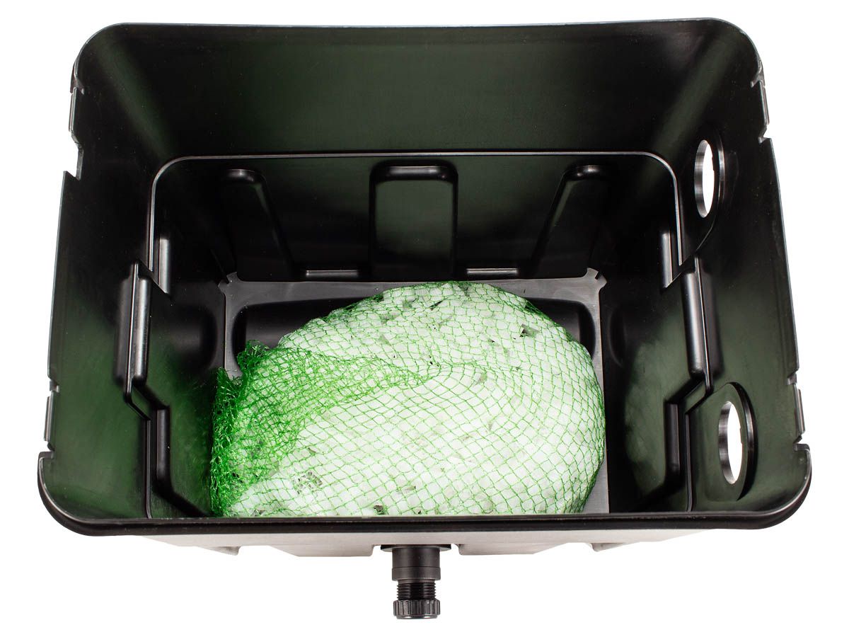 Hozelock Ecopower+ 20000 doorstroomfilter binnenkant.