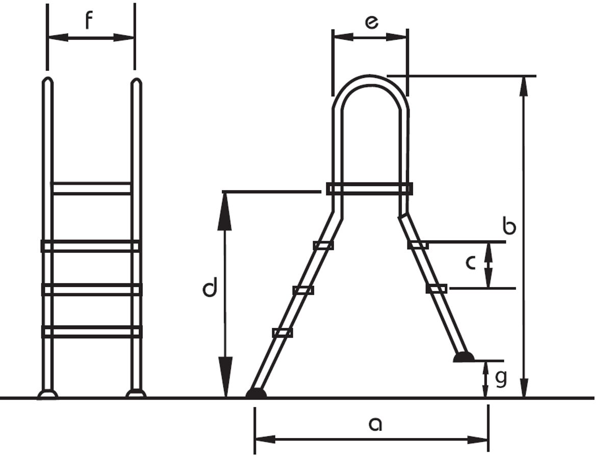 RVS zwembadtrap A frame (2 + 4 treden)