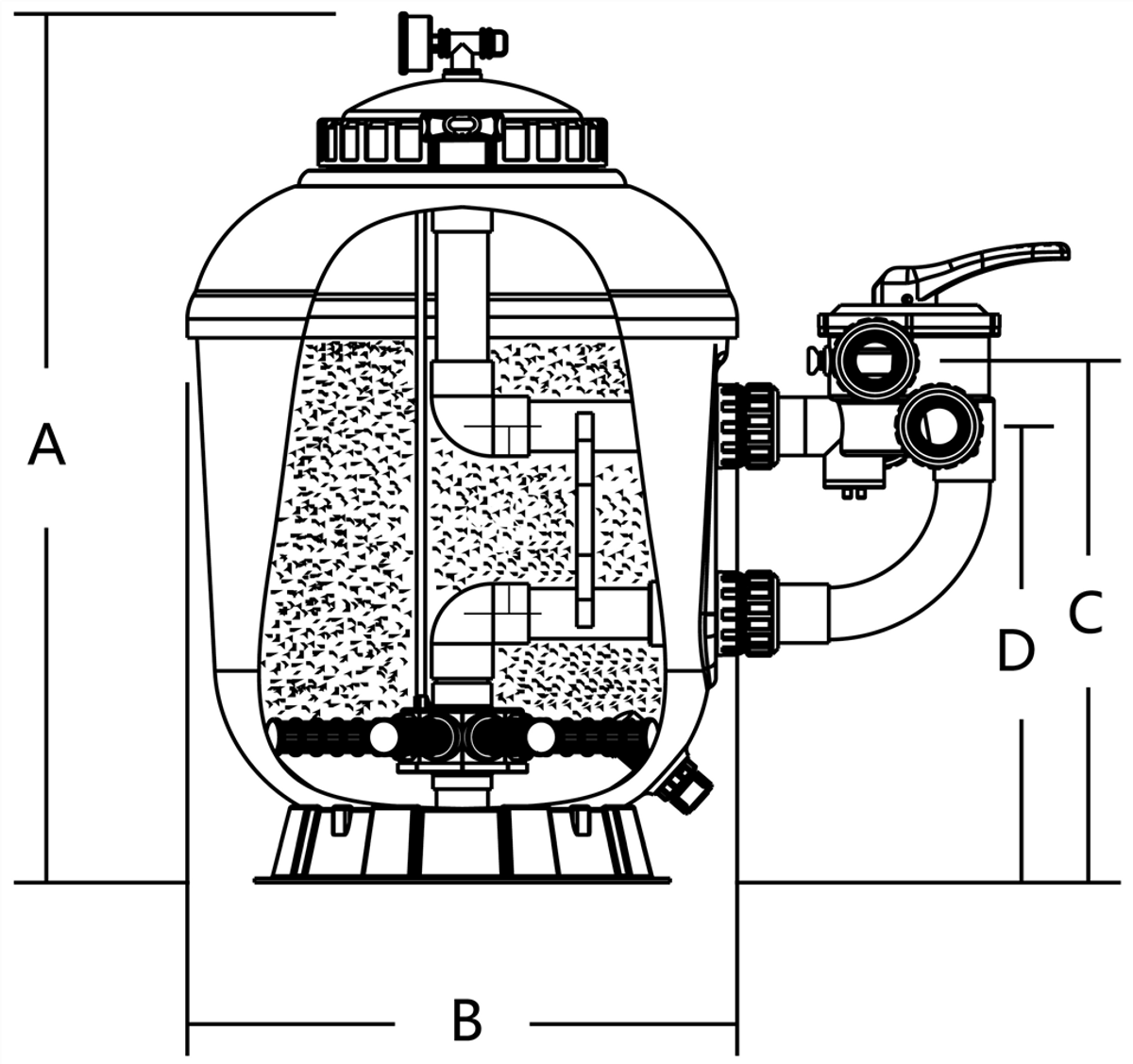 Mega 500 polyester zandfilter side mount 10m³