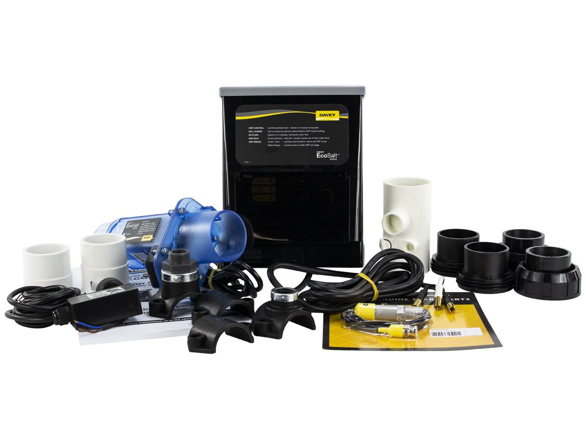 Davey EcoSalt Zoutelectrolyse met redox sensor (tot 60m3) onderdelen.