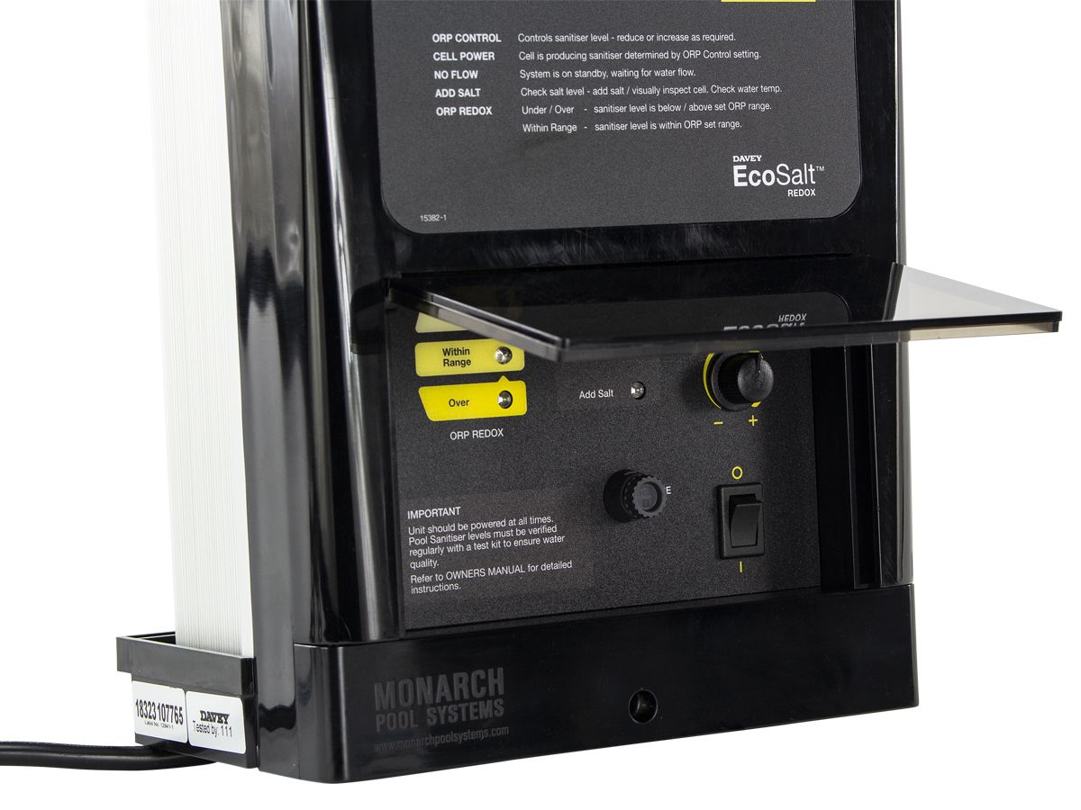 Davey EcoSalt Zoutelectrolyse met redox sensor (tot 60m3) display.