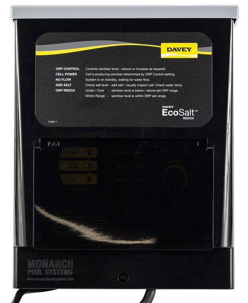 Davey EcoSalt Zoutelectrolyse met redox sensor (tot 60m3) vooraanzicht.