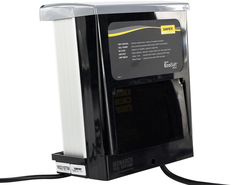 Davey EcoSalt Zoutelectrolyse met redox sensor (tot 60m3) zijaanzicht.