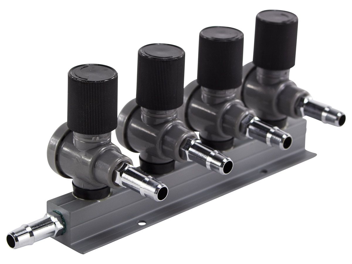 9mm luchtverdeler met kraan - 4 uitgangen