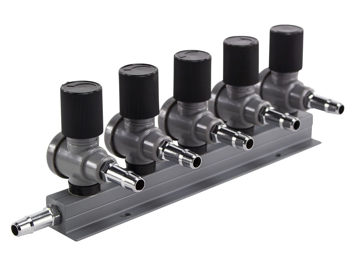 9mm luchtverdeler met kraan - 5 uitgangen