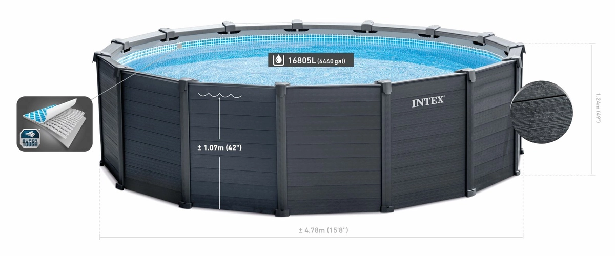 Intex Graphite Panel Pool - 478 x 124 cm - met zandfilterpomp en accessoires